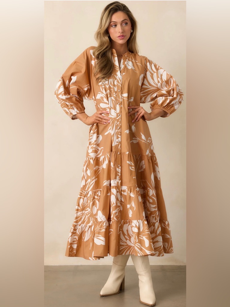 Prosperina Adelaide Fawn Brown Multi Floral Maxi Dress Sz L
